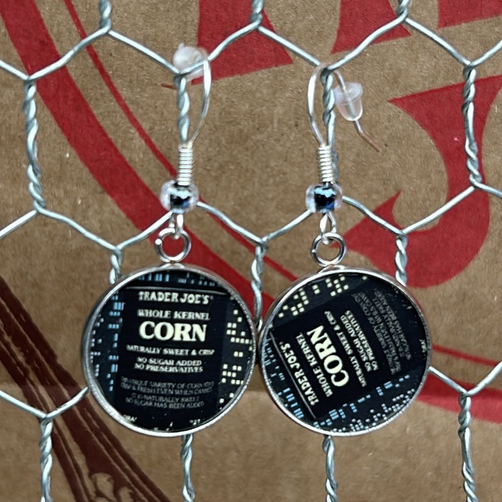 Trader Joe’s earrings 18mm city scape canned corn